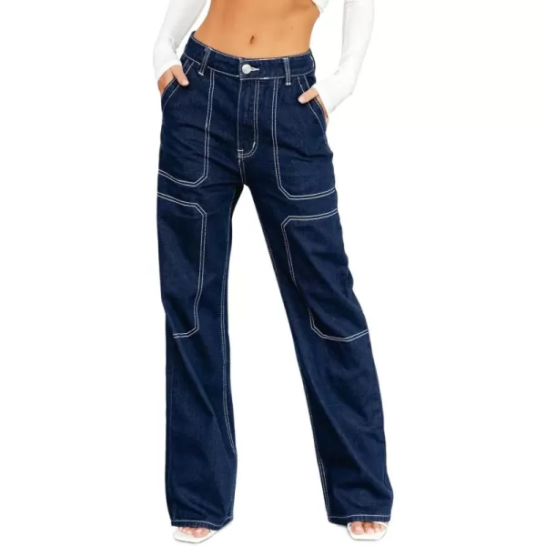 Sidefeel Women's Cargo Jeans Casual Loose Mid Rise Wide Leg Denim Pants