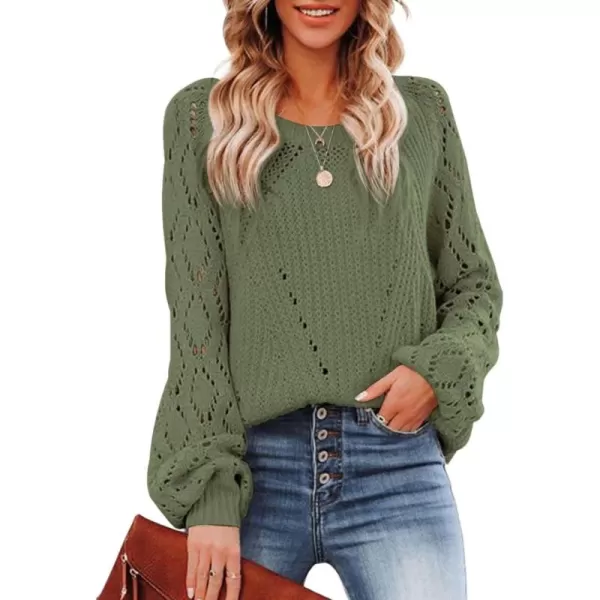 Sidefeel Women's Crewneck Hollow Out Crochet Tops Long Sleeve Knit Sweaters Pullover Fall Fashion