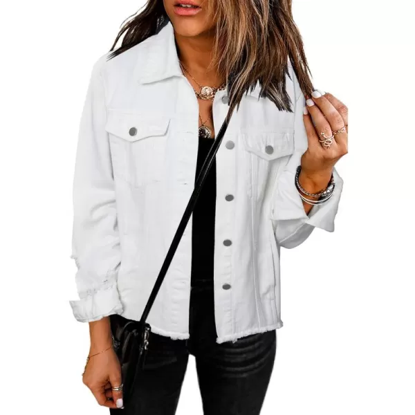 Sidefeel Women's Denim Jacket Long Sleeve Button Distressed Ripped Jean Coat
