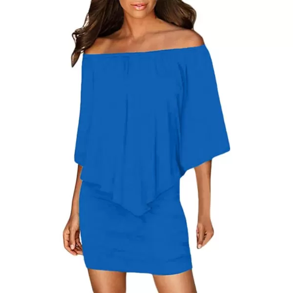 Sidefeel Women's Dresses Off Shoulder Ruffles Night Club Bodycon Mini Dress