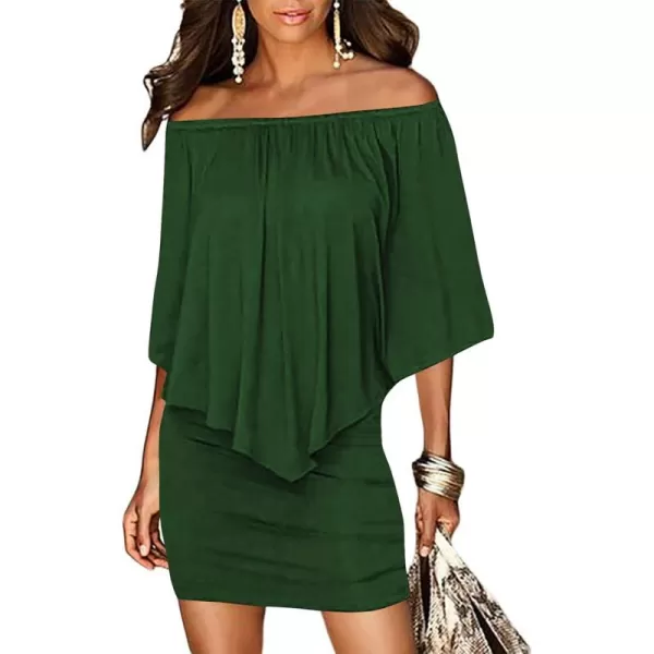 Sidefeel Women's Dresses Off Shoulder Ruffles Night Club Bodycon Mini Dress