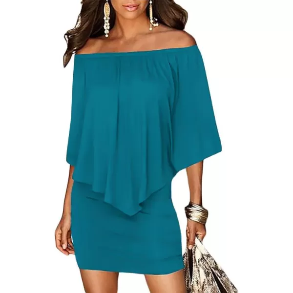 Sidefeel Women's Dresses Off Shoulder Ruffles Night Club Bodycon Mini Dress