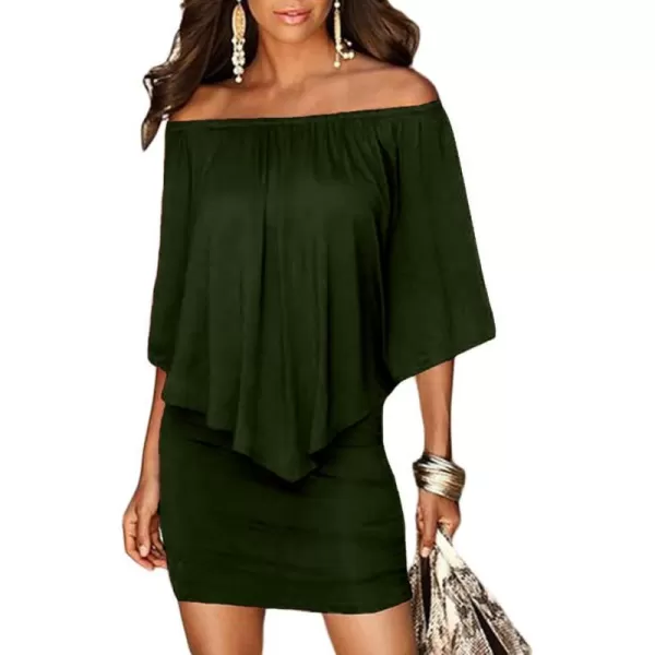 Sidefeel Women's Dresses Off Shoulder Ruffles Night Club Bodycon Mini Dress