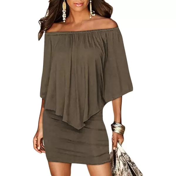 Sidefeel Women's Dresses Off Shoulder Ruffles Night Club Bodycon Mini Dress