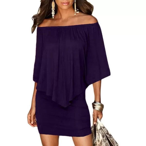 Sidefeel Women's Dresses Off Shoulder Ruffles Night Club Bodycon Mini Dress