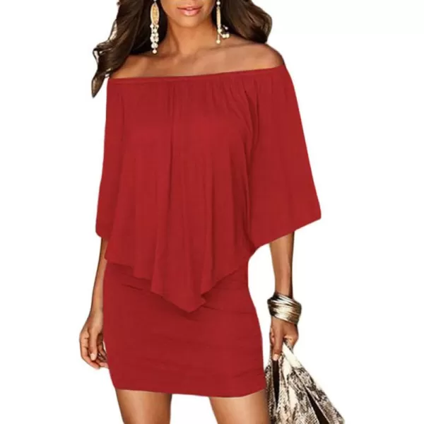 Sidefeel Women's Dresses Off Shoulder Ruffles Night Club Bodycon Mini Dress