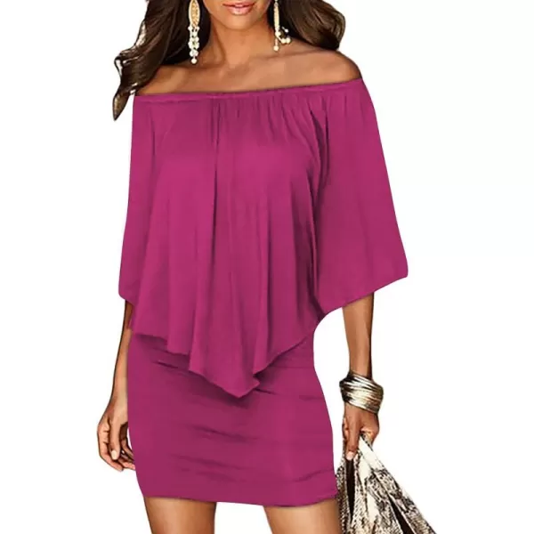 Sidefeel Women's Dresses Off Shoulder Ruffles Night Club Bodycon Mini Dress