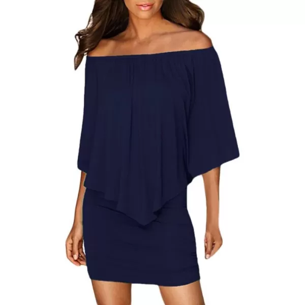 Sidefeel Women's Dresses Off Shoulder Ruffles Night Club Bodycon Mini Dress