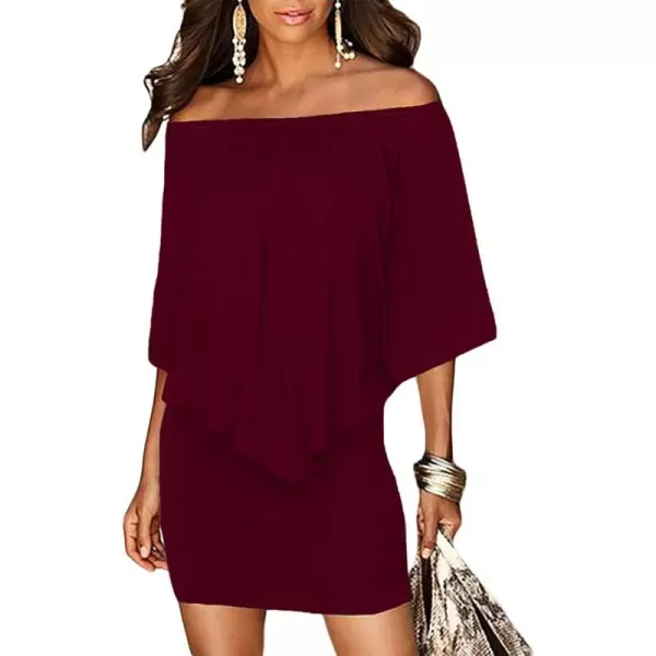Sidefeel Women's Dresses Off Shoulder Ruffles Night Club Bodycon Mini Dress