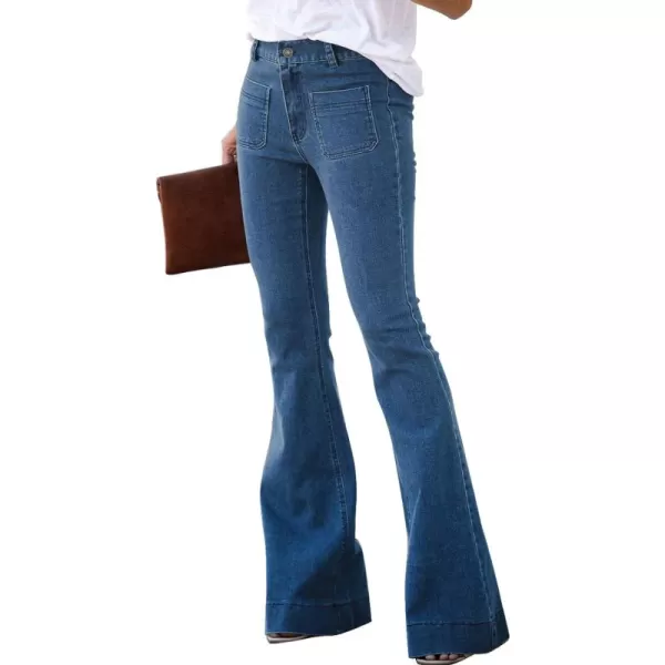 Sidefeel Women's High Waisted Jeans Flared Bell Bottoms Elastic Waist Denim Pants