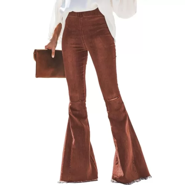 Sidefeel Women's High Waisted Jeans Flared Bell Bottoms Elastic Waist Denim Pants