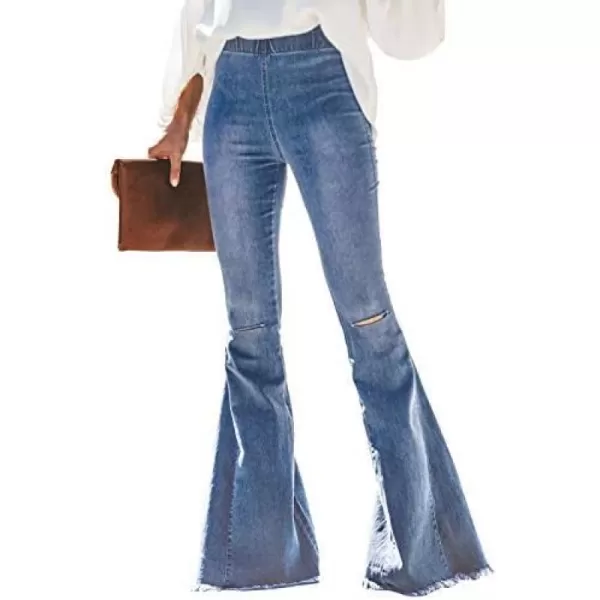 Sidefeel Women's High Waisted Jeans Flared Bell Bottoms Elastic Waist Denim Pants