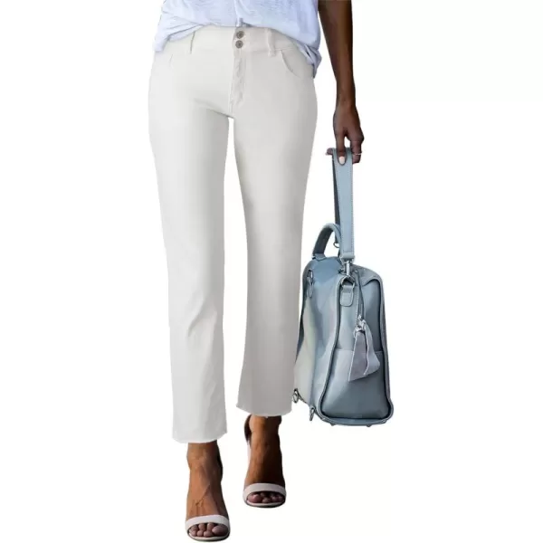 Sidefeel Women's High Waisted Jeans Strechy Raw Hem Straight Leg Denim Pants with Pockets