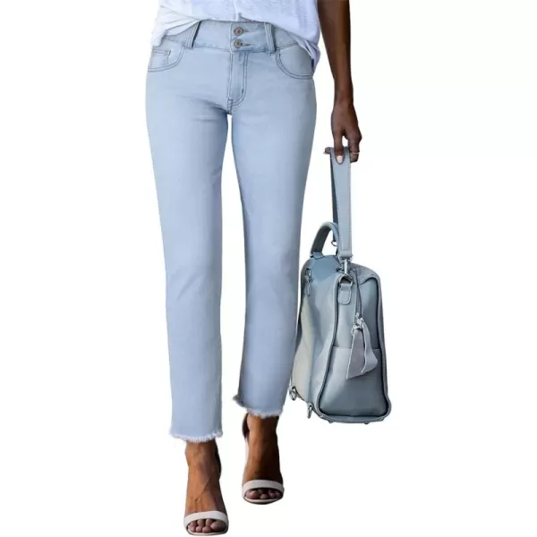 Sidefeel Women's High Waisted Jeans Strechy Raw Hem Straight Leg Denim Pants with Pockets