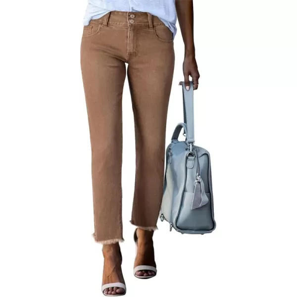 Sidefeel Women's High Waisted Jeans Strechy Raw Hem Straight Leg Denim Pants with Pockets