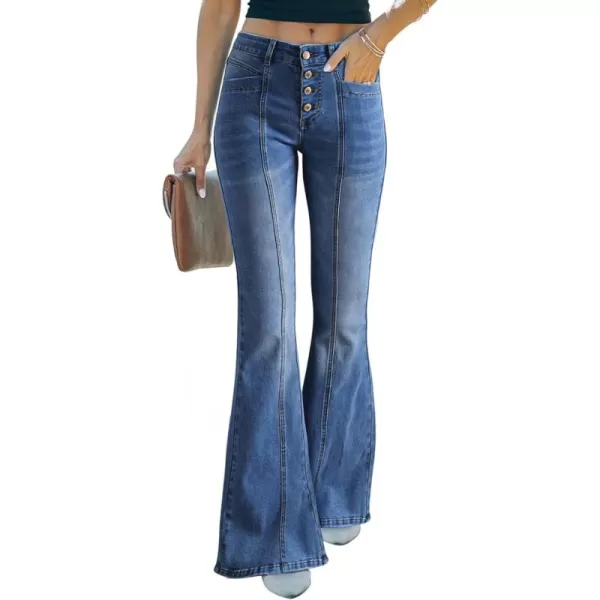 Sidefeel Women's High Waisted Jeans Wide Leg Button Fly Bell Bottoms Flared Denim Pants