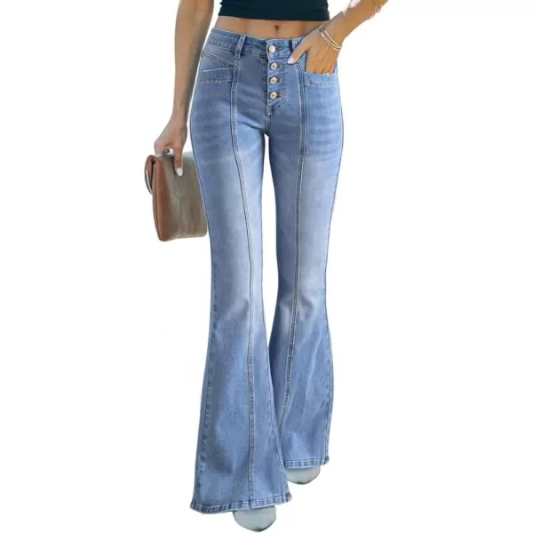 Sidefeel Women's High Waisted Jeans Wide Leg Button Fly Bell Bottoms Flared Denim Pants