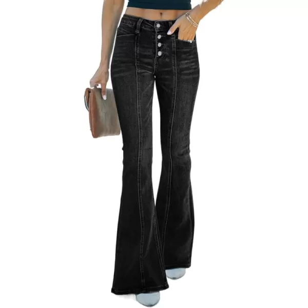 Sidefeel Women's High Waisted Jeans Wide Leg Button Fly Bell Bottoms Flared Denim Pants