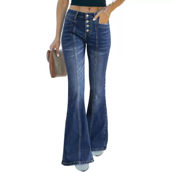 Sidefeel Women's High Waisted Jeans Wide Leg Button Fly Bell Bottoms Flared Denim Pants