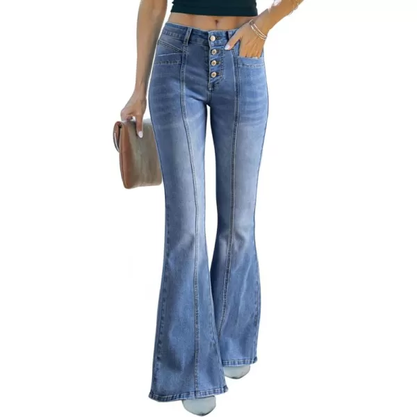 Sidefeel Women's High Waisted Jeans Wide Leg Button Fly Bell Bottoms Flared Denim Pants