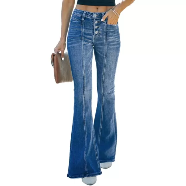 Sidefeel Women's High Waisted Jeans Wide Leg Button Fly Bell Bottoms Flared Denim Pants
