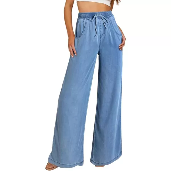 Sidefeel Women's High Waisted Wide Leg Jeans 2024 Summer Drawstring Denim Pants