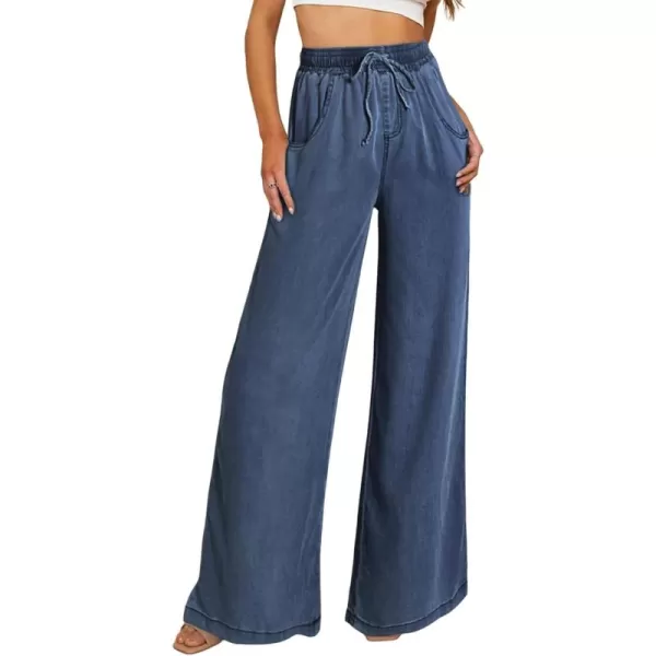 Sidefeel Women's High Waisted Wide Leg Jeans 2024 Summer Drawstring Denim Pants