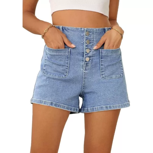 Sidefeel Women's Jean Shorts Button Fly Stretchy High Waisted Summer Denim Shorts Pants with Pockets