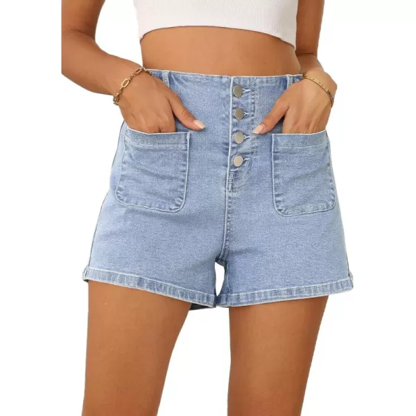 Sidefeel Women's Jean Shorts Button Fly Stretchy High Waisted Summer Denim Shorts Pants with Pockets