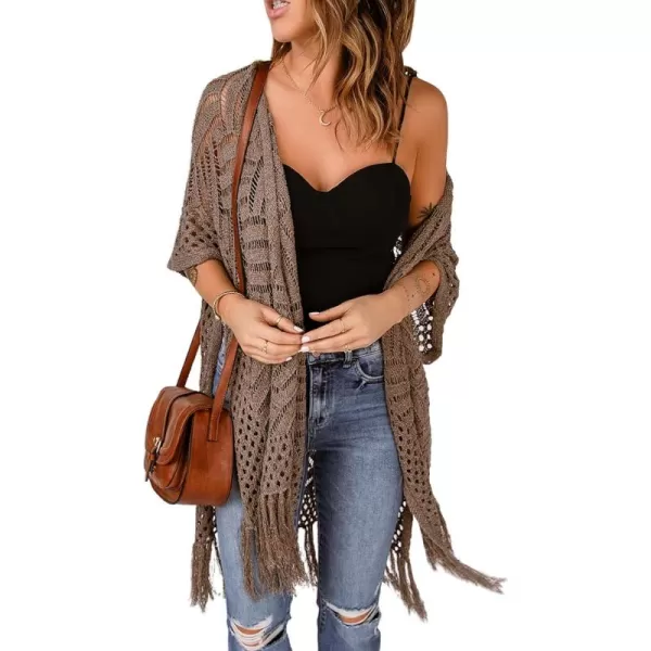 Sidefeel Women's Open Front Knit Sheer Cardigans Summer Boho Lightweight Kimono Cover Ups