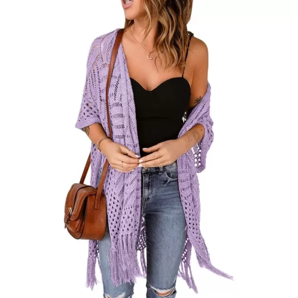 Sidefeel Women's Open Front Knit Sheer Cardigans Summer Boho Lightweight Kimono Cover Ups