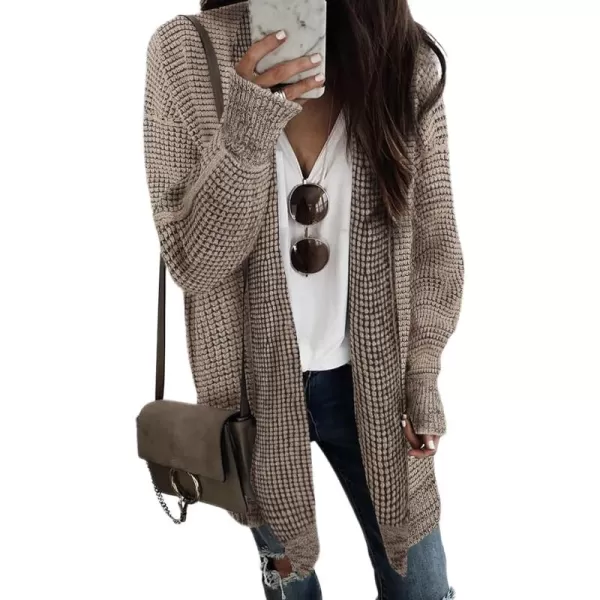 Sidefeel Womens Plaid Long Sleeve Open Front Cardigan Oversized Chunky Knit Sweaters Coat