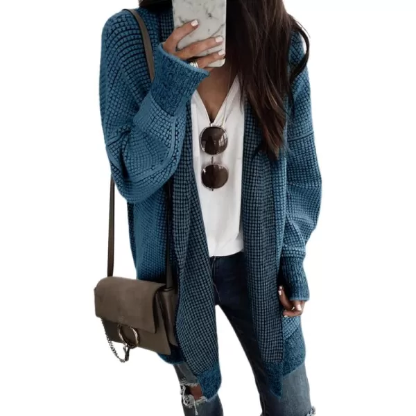 Sidefeel Womens Plaid Long Sleeve Open Front Cardigan Oversized Chunky Knit Sweaters Coat