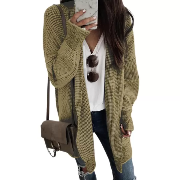 Sidefeel Womens Plaid Long Sleeve Open Front Cardigan Oversized Chunky Knit Sweaters Coat