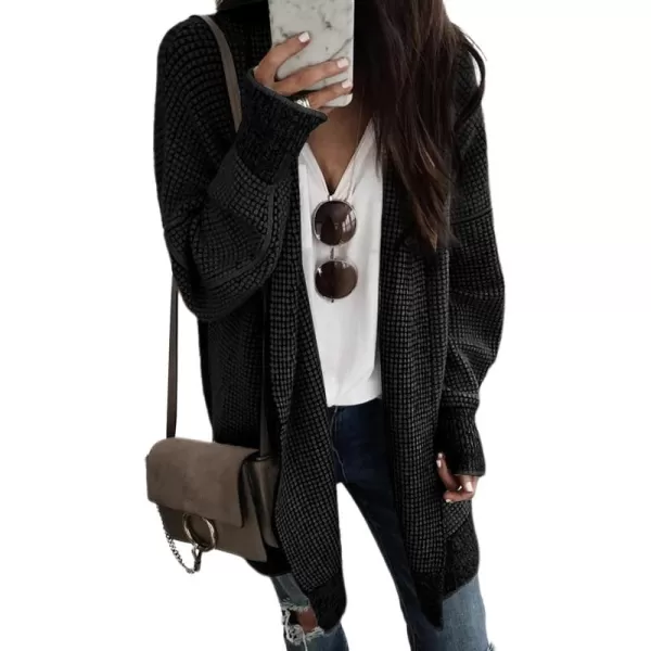 Sidefeel Womens Plaid Long Sleeve Open Front Cardigan Oversized Chunky Knit Sweaters Coat