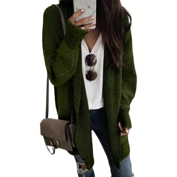 Sidefeel Womens Plaid Long Sleeve Open Front Cardigan Oversized Chunky Knit Sweaters Coat