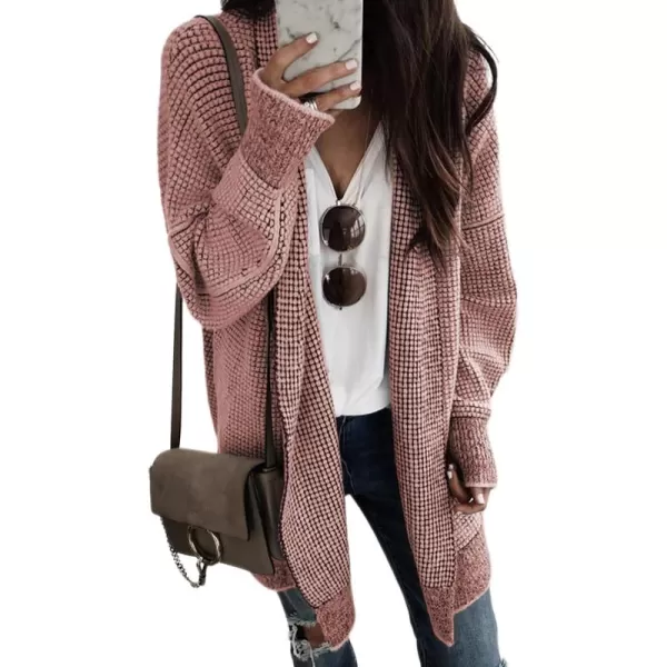 Sidefeel Womens Plaid Long Sleeve Open Front Cardigan Oversized Chunky Knit Sweaters Coat