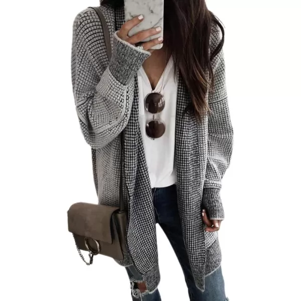 Sidefeel Womens Plaid Long Sleeve Open Front Cardigan Oversized Chunky Knit Sweaters Coat