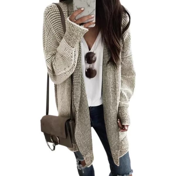 Sidefeel Womens Plaid Long Sleeve Open Front Cardigan Oversized Chunky Knit Sweaters Coat