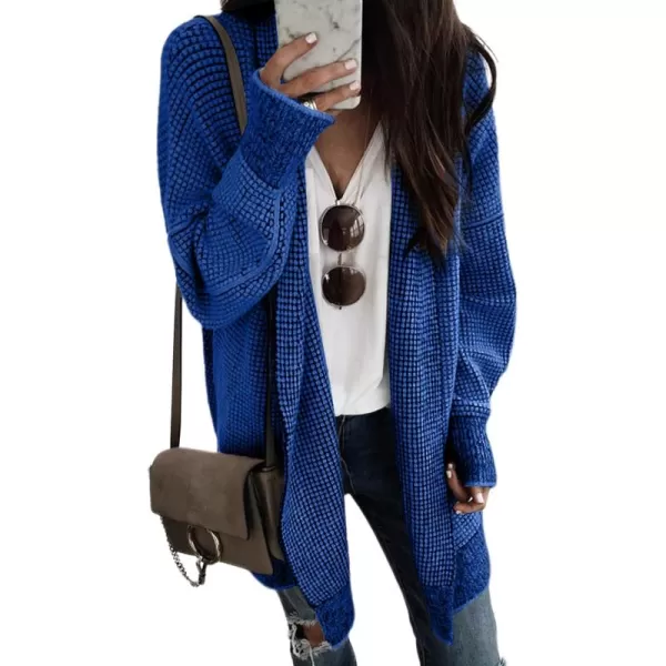 Sidefeel Womens Plaid Long Sleeve Open Front Cardigan Oversized Chunky Knit Sweaters Coat