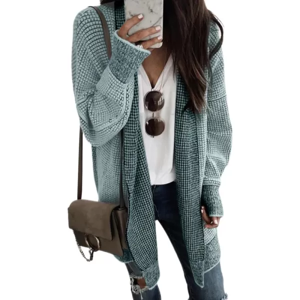 Sidefeel Womens Plaid Long Sleeve Open Front Cardigan Oversized Chunky Knit Sweaters Coat