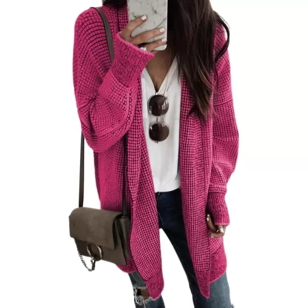 Sidefeel Womens Plaid Long Sleeve Open Front Cardigan Oversized Chunky Knit Sweaters Coat