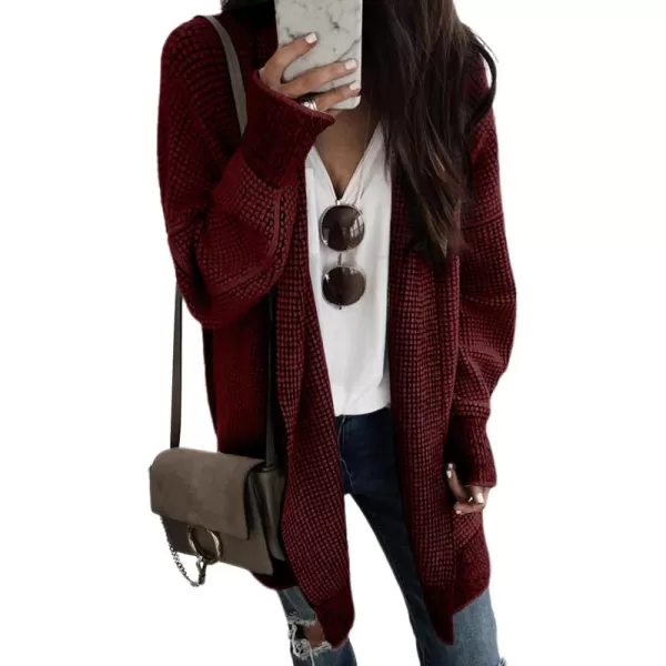 Sidefeel Womens Plaid Long Sleeve Open Front Cardigan Oversized Chunky Knit Sweaters Coat