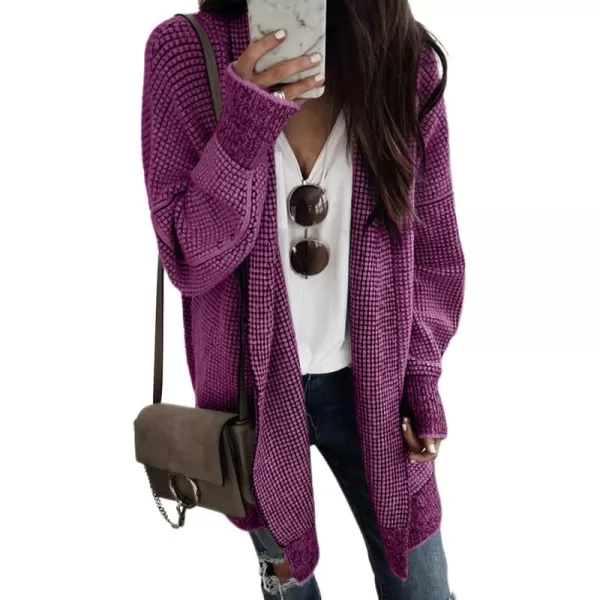 Sidefeel Womens Plaid Long Sleeve Open Front Cardigan Oversized Chunky Knit Sweaters Coat