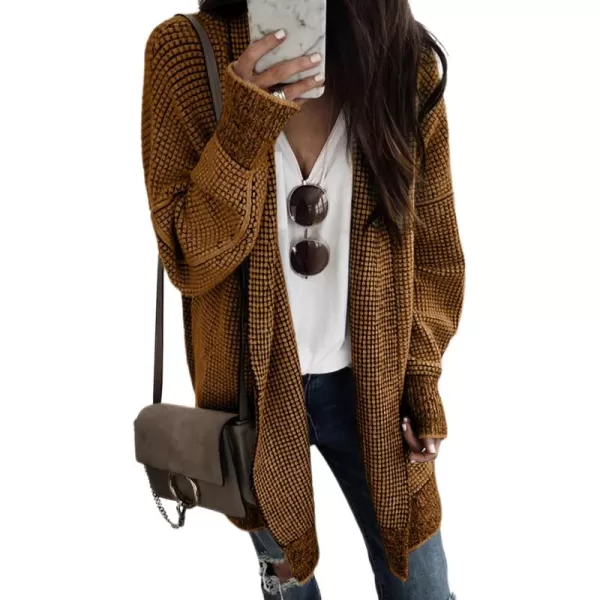 Sidefeel Womens Plaid Long Sleeve Open Front Cardigan Oversized Chunky Knit Sweaters Coat