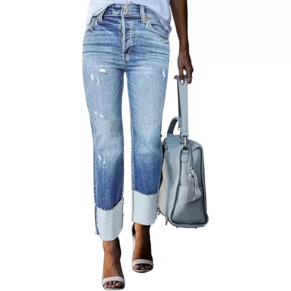 Sidefeel Womens Ripped Cuffed Jeans High Waisted Boyfriend Straight Leg Denim Pants