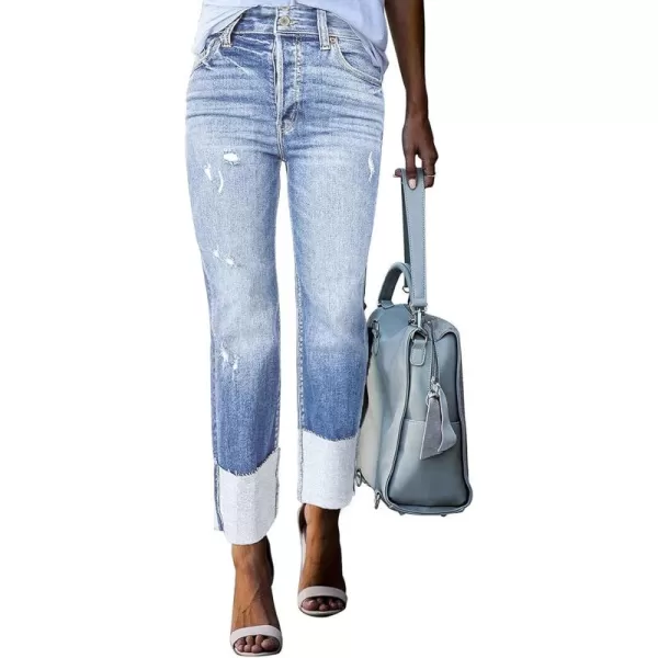 Sidefeel Womens Ripped Cuffed Jeans High Waisted Boyfriend Straight Leg Denim Pants