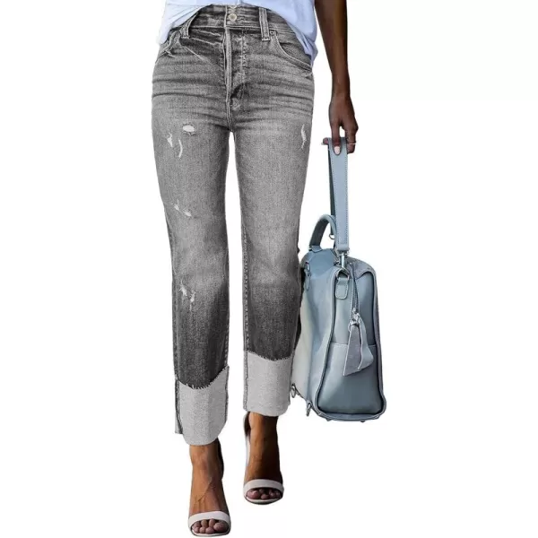 Sidefeel Womens Ripped Cuffed Jeans High Waisted Boyfriend Straight Leg Denim Pants