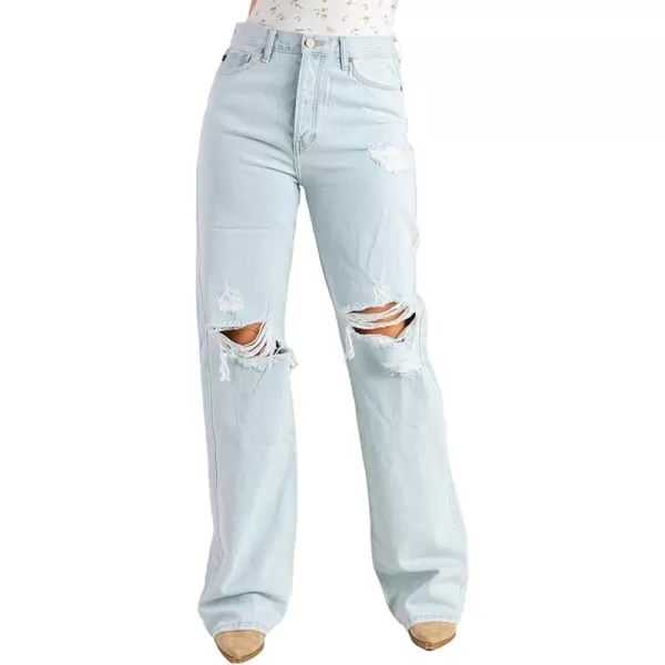 Sidefeel Women's Ripped High Waisted Flared Jeans Wide Leg Destroyed Denim Pants