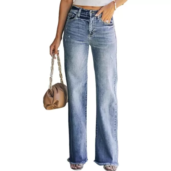 Sidefeel Women's Ripped High Waisted Flared Jeans Wide Leg Destroyed Denim Pants
